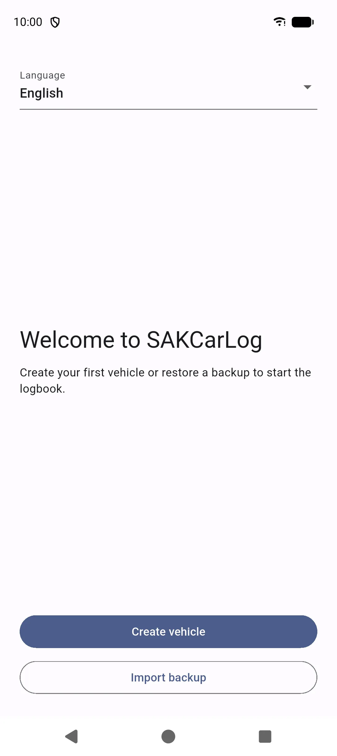 Welcome screen